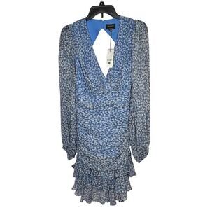 Bardot Blue Girly Ditsy Floral Ruched Open Back Mini Dress Size Large New